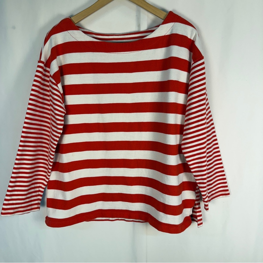 Banana Republic Boat Neck Red and White Striped Long Sleeve Tee, 100% cotton